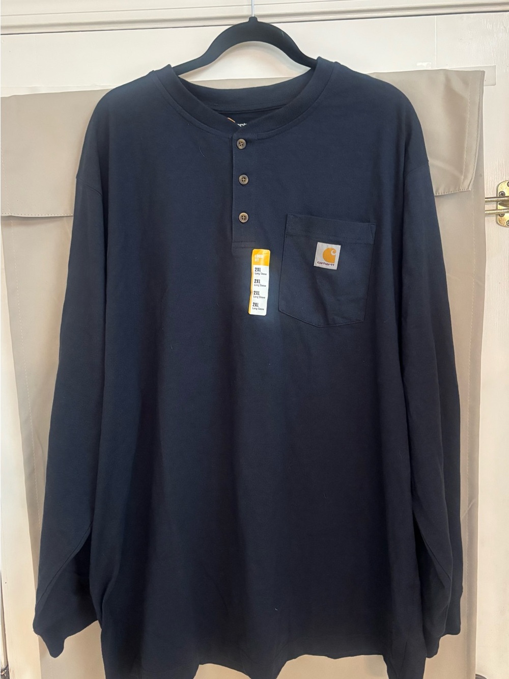 Carhartt Navy Long-Sleeve Henley with Pocket